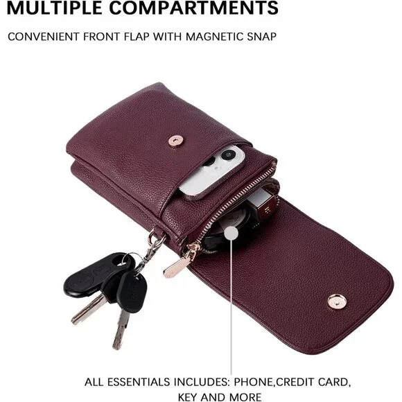 Women Burgundy Red Imported Vegan Leather Adjustable Strap Small Crossbody Bags - Picture 4 of 9